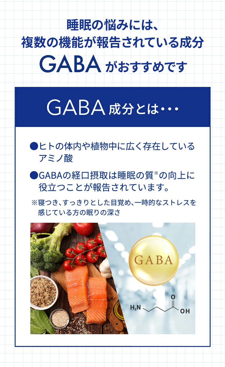 睡眠の悩みには、複数の機能が報告されている成分GABAがおすすめです