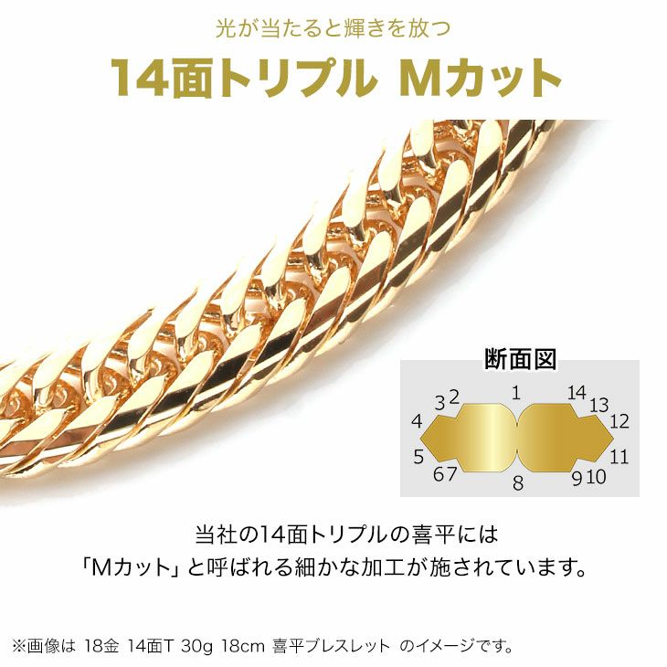 喜平 ブレスレット 18金 12面トリプル/14面トリプル(Mカット) 30g 18cm/20cm 造幣局検定マーク刻印入【WJ】 |  DOSHISHA Marche