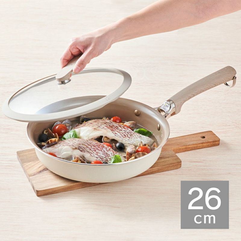 evercook(エバークック) DECO IH対応フライパン26cm ベージュ(ガラスふた付き) 2年保証 EDIFP26BES【HO】